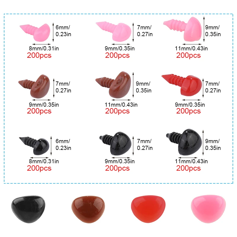 Triangle Safety Nose for DIY Doll Toy Bear Crafts Plastic Toy Safety Noses Crafts Making Puppet Accessories Parts 200Pcs plastic safety noses