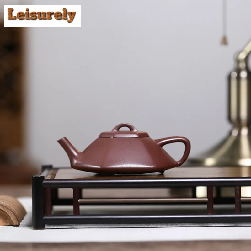 150ml Elegant Yixing Purple Clay Teapots Handmade Hexagonal Stone Scoop Pot Raw Ore Purple Mud Tea Soaking Kettle Zisha Tea Set