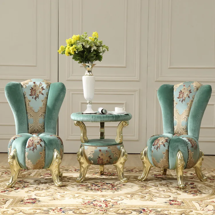 

Кофейный столик для спальни, маленький диван, стул, сочетание одного столика и стула для одного человека, комплект мебели из трех предметов, европейский стиль