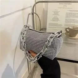 Sparkling Rhinestone Glitter Mini Bucket Bag - Women's Crossbody Purse (Silver)