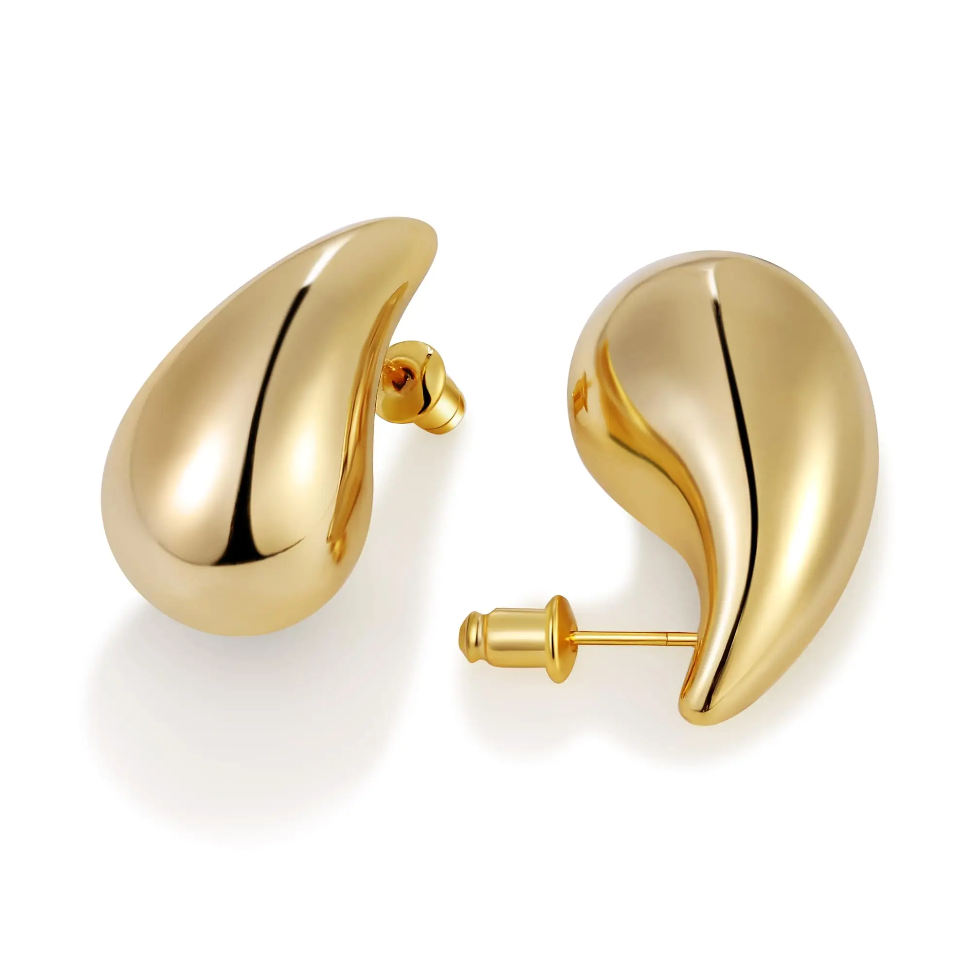 Vonmoos Women Gold Teardrop Earrings Lady Chunky 14K Gold Plated Simple Water Drop Shape Earrings with 925 Sterling Silver Post