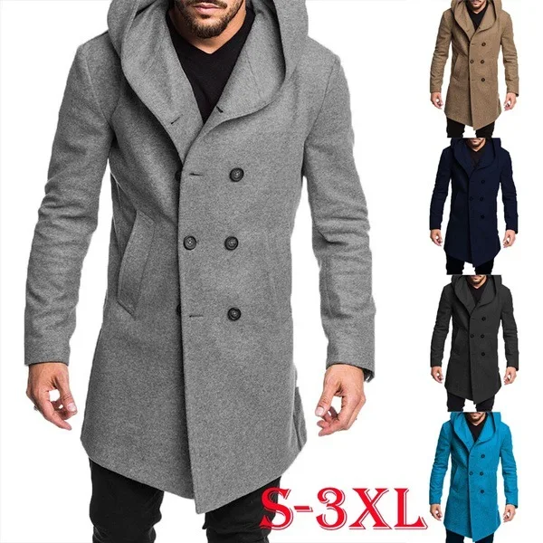 

VOLALO Autumn Winter Mens Long Trench Coat Fashion Boutique Wool Coats Brand Male Slim Woolen Windbreaker Jacket S-3XL