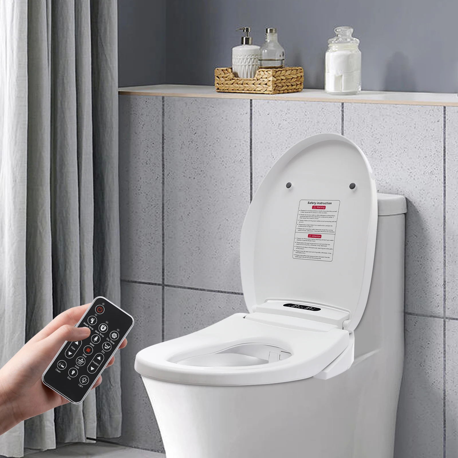 Intelligent Toilet Cover Seat Adjustable Seat Heating Function IPX4 Waterproof For Bathrooms, Toilets