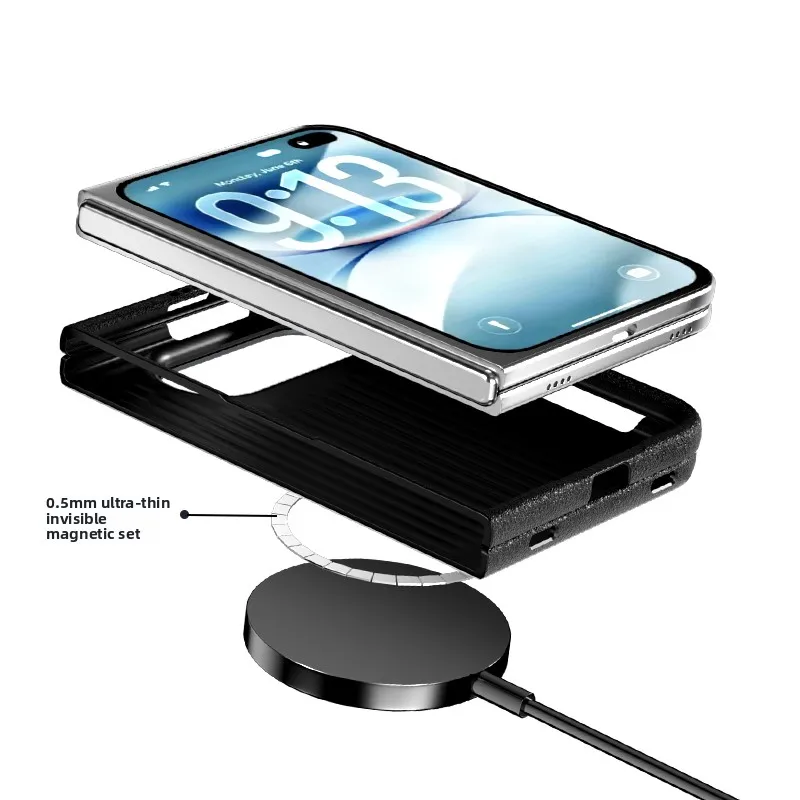 Premium Magnetic Carbon Fiber Texture Case - Skin-Friendly PC Cover with Wireless Charging Compatibility