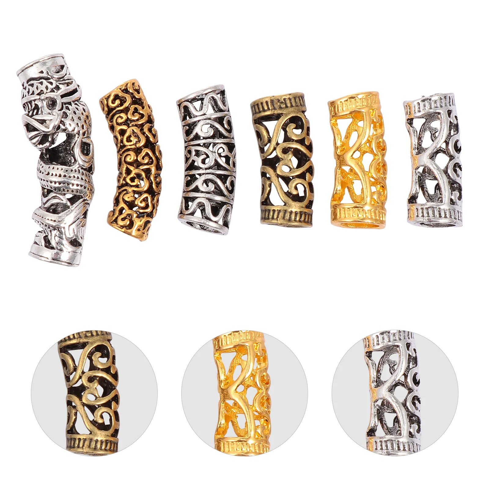 

12 Pcs Women's Hair Accessories Cutout Dreadlocks Tube Rings Bead Cuffs Filigree Miss