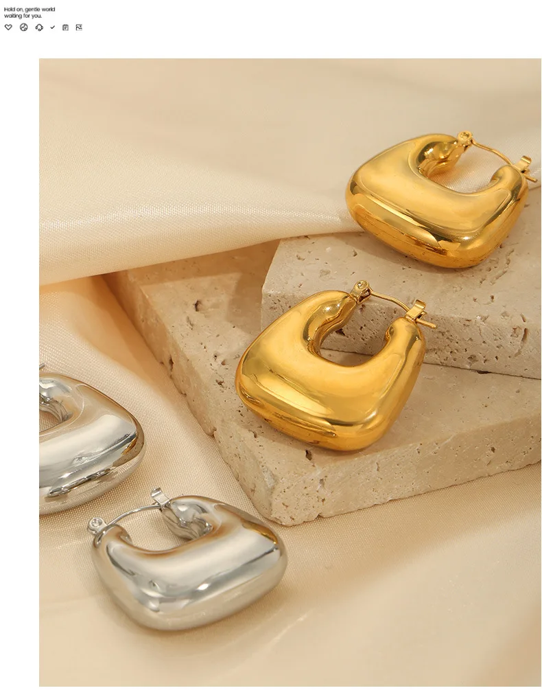 Neue Creolen für Damen aus Edelstahl, Einfache Antiallergische Trendige Ohrringe, Sommerlicher Modeschmuck als Geschenk für Mädchen – Detail 8
