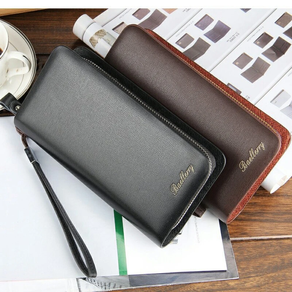Premium PU Men's Long Wallet Multi-Functional Zipper Compartment RFID Blocking Organizer for Travel