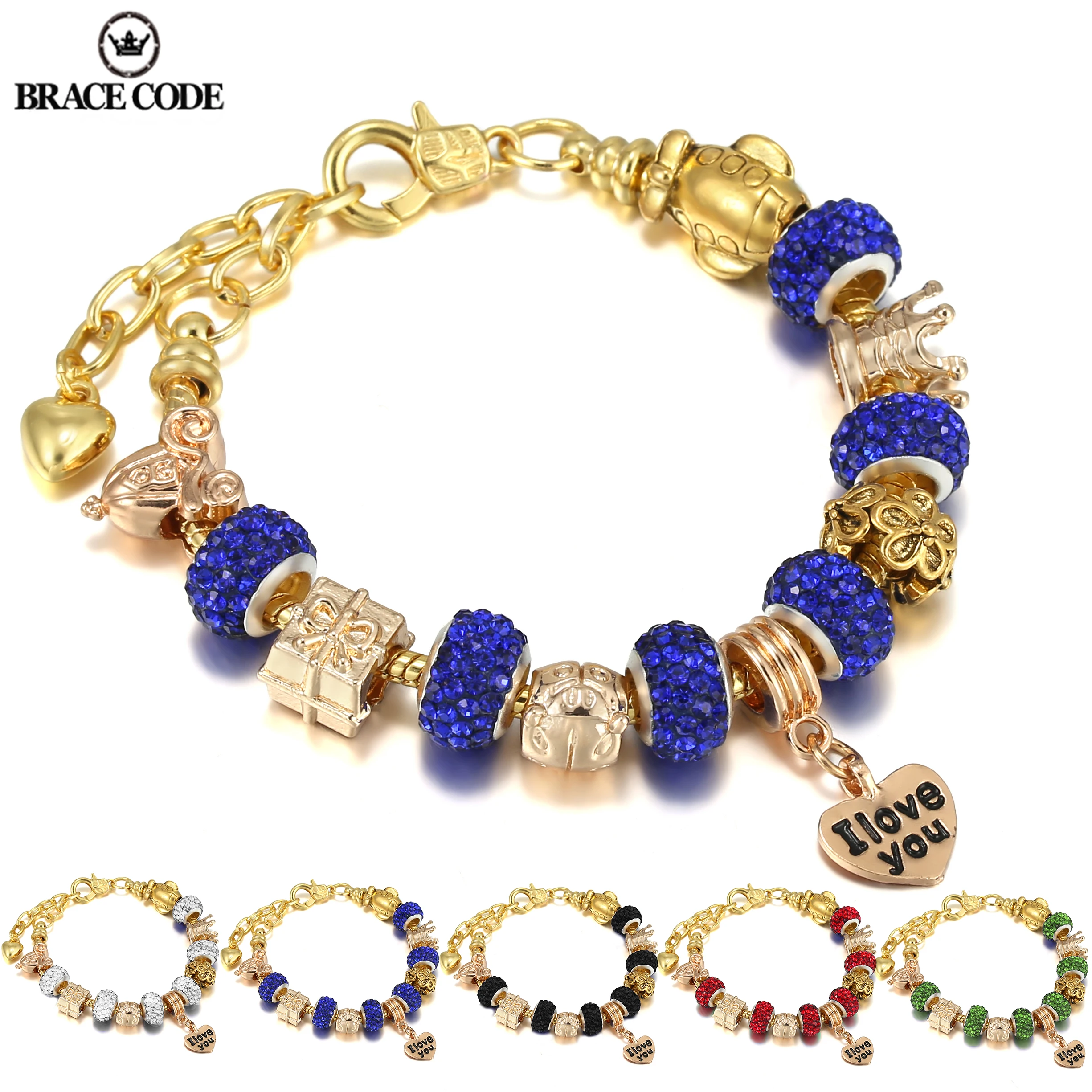 

European And American Creative Jewelry Colorful Diy Crystal Beaded Bracelet Golden Bracelet “i love you”Women Bracelet Gifts
