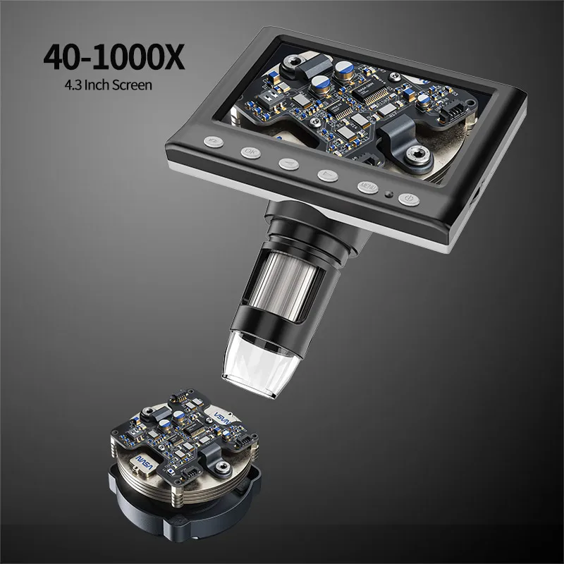 4.3인치 LCD 디지털 현미경 1080P 1000X 코인 현미경 확대경(8개의 조절 가능한 LED 조명 포함) Windows와 호환 가능