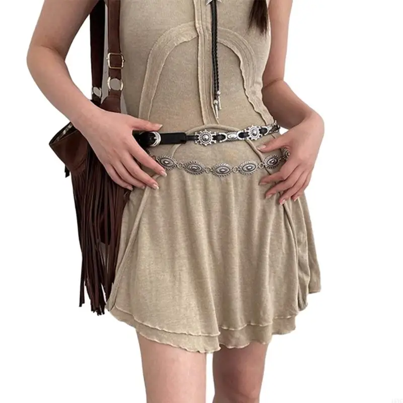 15YC Vintage Punk Black Belts For Womens Leathers Waist Belt Female Thin Waistbelts