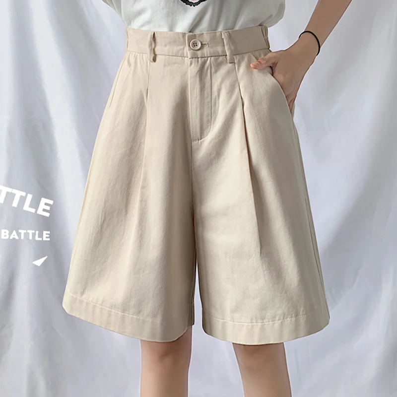 hotpants Women's Bermuda Shorts Cotton High Waist Wide Leg Front Pleats Shorts nike shorts Shorts