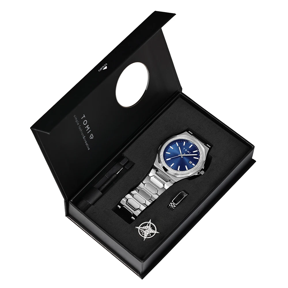 Reloj TOMI de lujo para hombre de negocios, conjunto con caja de regalo, caja de oro rosa de alta calidad, reloj de cuarzo Simple y versátil, reloj Masculino