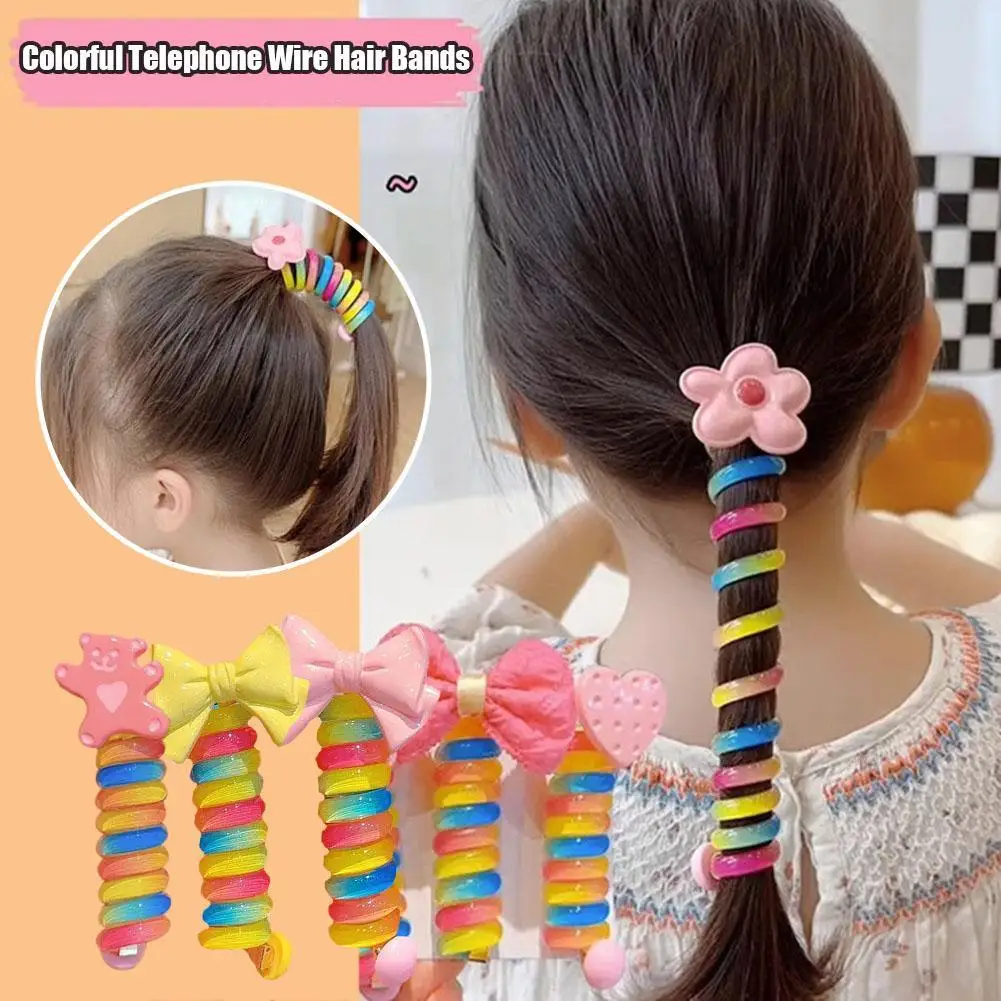 

Children Girls Jelly Color Bow Flower Ponytail Elastic Hair Bands Rubber Tie Bundle Scrunchies Telephone Wire Kids Accessories