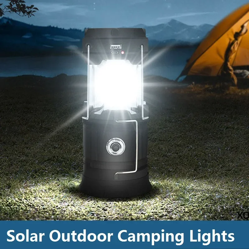 LETOUR Portable Outdoor Solar Camping Tent Light Rechargeable Spotlight 18650 Battery Waterproof Flashlight Fishing Lantern