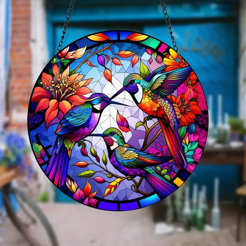 Sun Catcher Window Ornament 1pc Three hummingbird sun catcher Window hanging Garden courtyard indoor outdoor sun catcher Art Deco home office Bar School