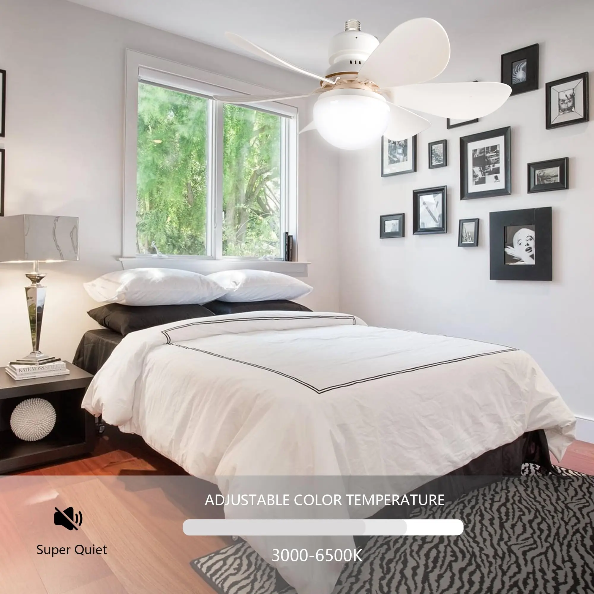 LED Ceiling Fan Light Bedroom Living Room Flower Colorful Six Blade Rotating White Lights Led Lustre 5