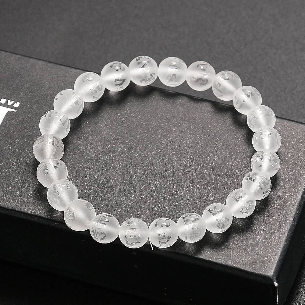 Søg binding Ambassadør Fashion White Crystal Bracelets for Men Women Sanskrit Six Character Truth  Bangle Yoga Meditation Wrist Accessories Jewelry Gift| | - AliExpress