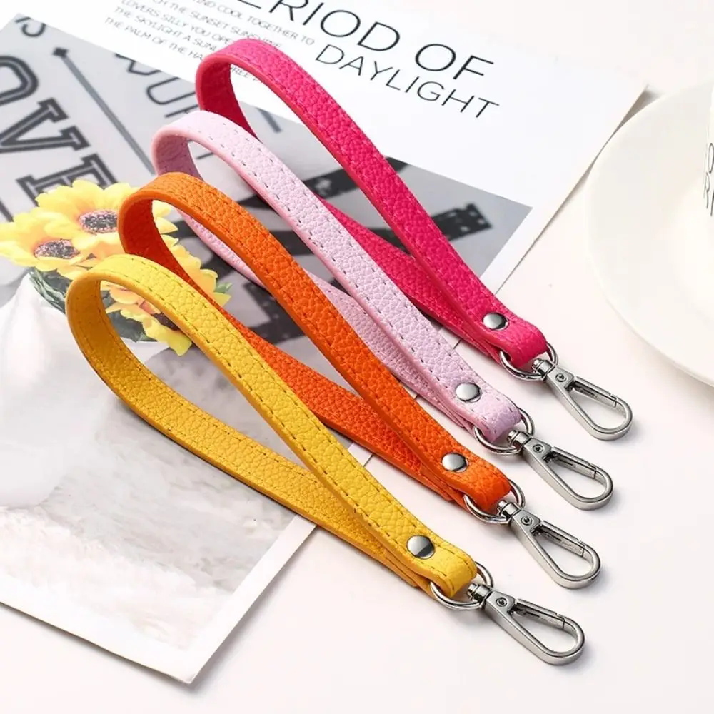 Elegant Silver/Gold PU Leather Wrist Strap – Adjustable Solid Color Purse Handle Replacement Accessory
