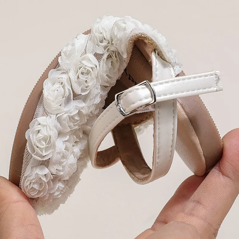 Girls Half Sandals Kids Princess Cute Flowers Dress Shoes Fashion Simple Summer Children Flat Mary Janes Shoes for Party Wedding