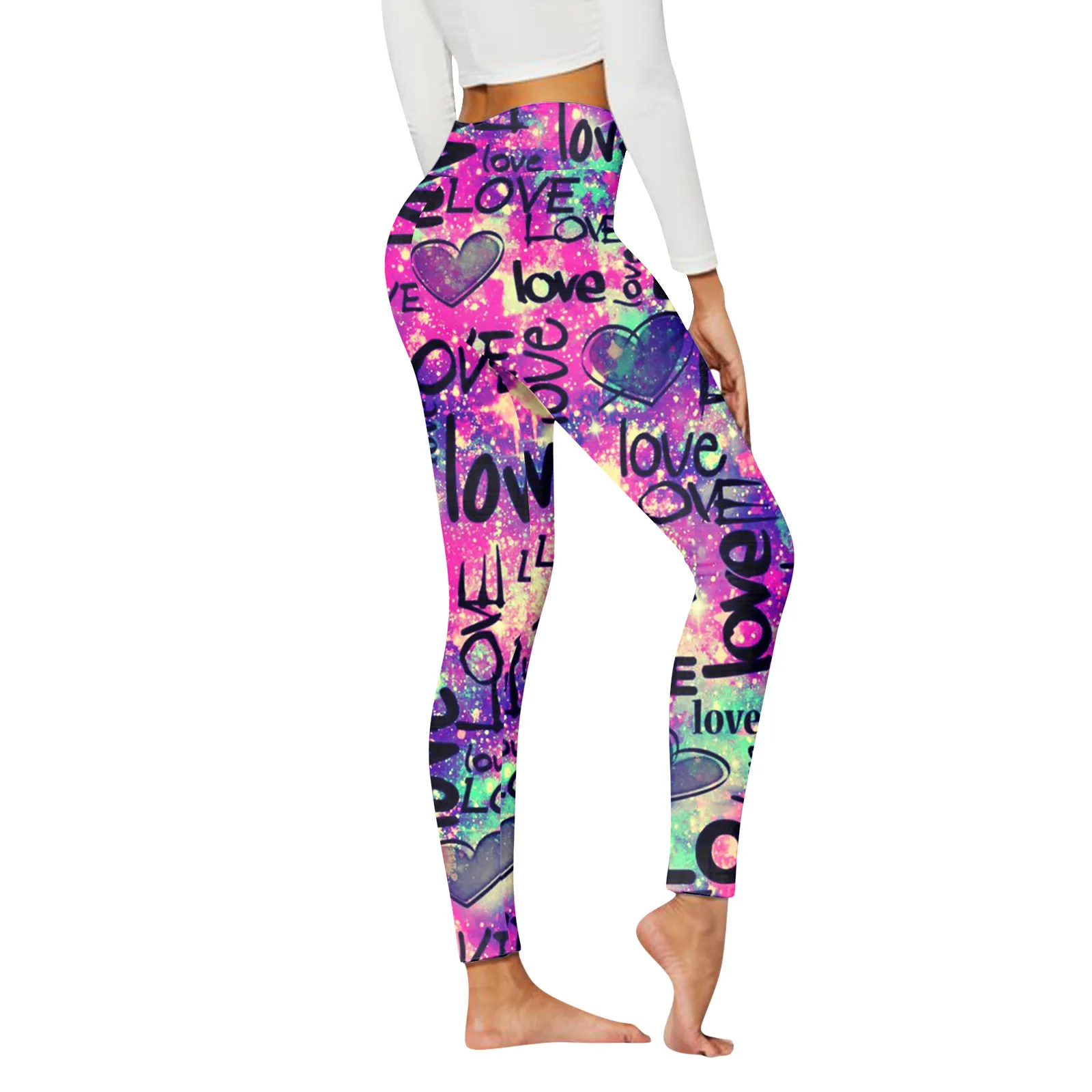 

Womens Fashionable Heart Print Leggings Casual Yoga Workout Leggins Push Up Woman Gym Autumn High Stretch New In Pants & Capris