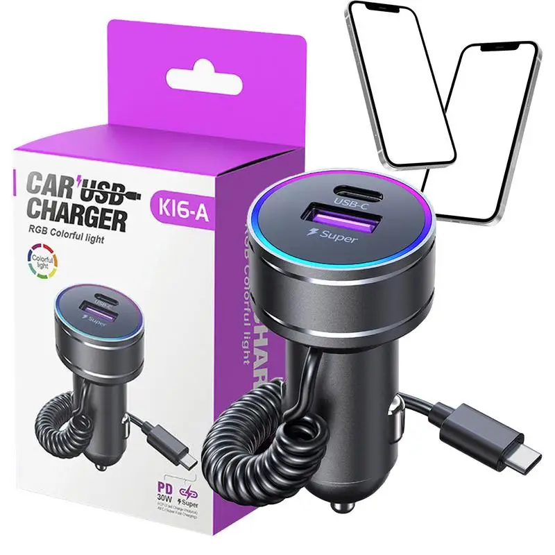 

USB Car Charger Adapter Type C Vehicle Charger Portable Usb Auto Charger Automobile Phone Charger Adapter Dual Port Auto Charger