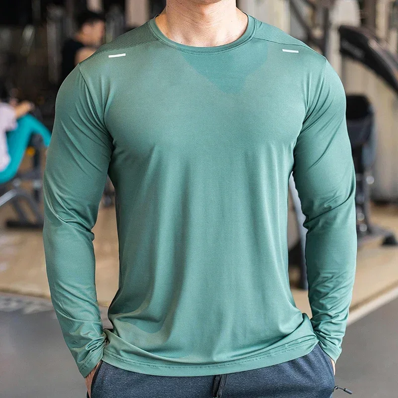 Men's Sports Fitness Long Sleeve Outdoor Badminton Quick Dry Training Shirt Casual Thin Running Top Bodybuilding Sportswear 3