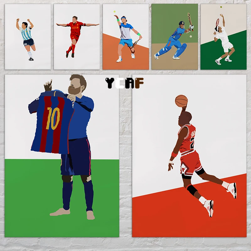 Basket Calcio Tennis Baseball Sport Star Poster Stampa Su Tela Atleta Ritratto Astratta Wall Art Decor Fans Wall Decor
