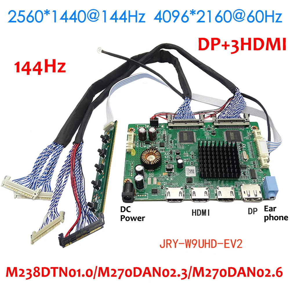 

Для 2K 2560x1440 @ 144Hz QHD 8ch LVDS 12V монитор дисплей плата драйвера комплект DP + 3 * HDMI для M238DTN01.0 M270DAN02.3 M270DAN02.6 LCD
