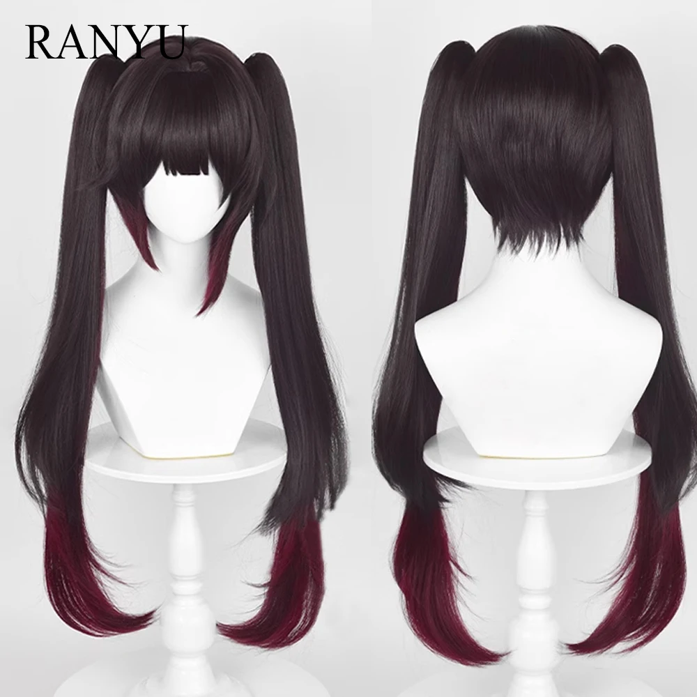RANYU Honkai Star Rail Sparkle Wig Synthetic Long Straight Brown Wine Red Mix Layered Ponytail Game Cosplay Hair Wig for Party ranyu honkai star rail seele wigs with bangs synthetic long straight purple game cosplay hair wig for party