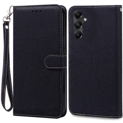 Luxurious Leather Wallet Flip Case for Samsung Galaxy A55 5G (Black -Strap)