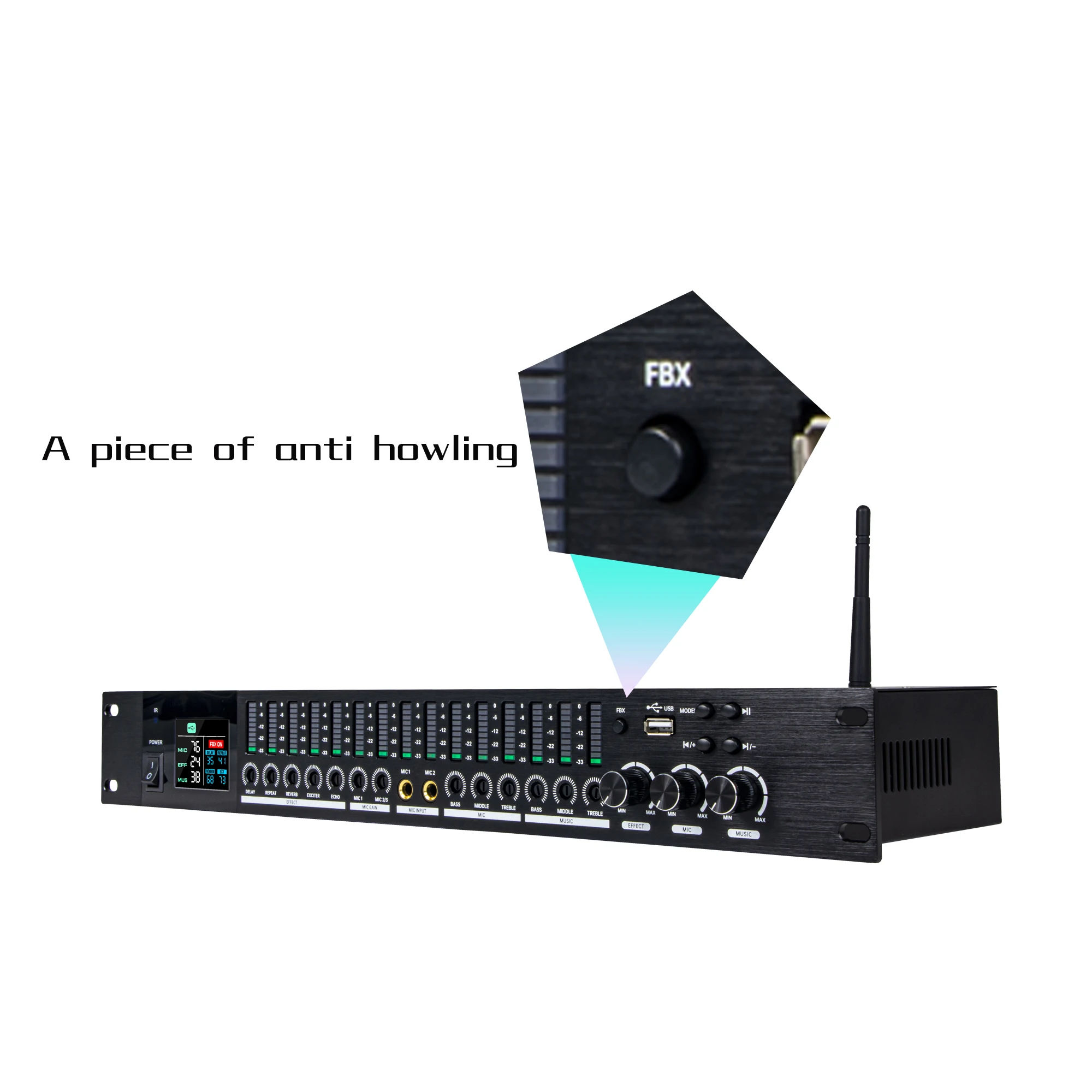 Professional KTV Audio Effects Processor DSP Bluetooth Anti-howling Equalization Pre-effector for Karaoke Stage Party