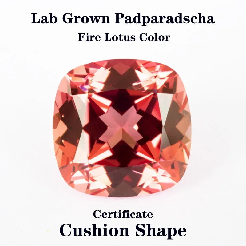 Laborgezüchteter Padparadscha-Feuerlotus, kissenförmige Edelstein-Anhänger für fortgeschrittene DIY-Schmuckherstellung von Ringen und Ohrringen, mit Zertifikat