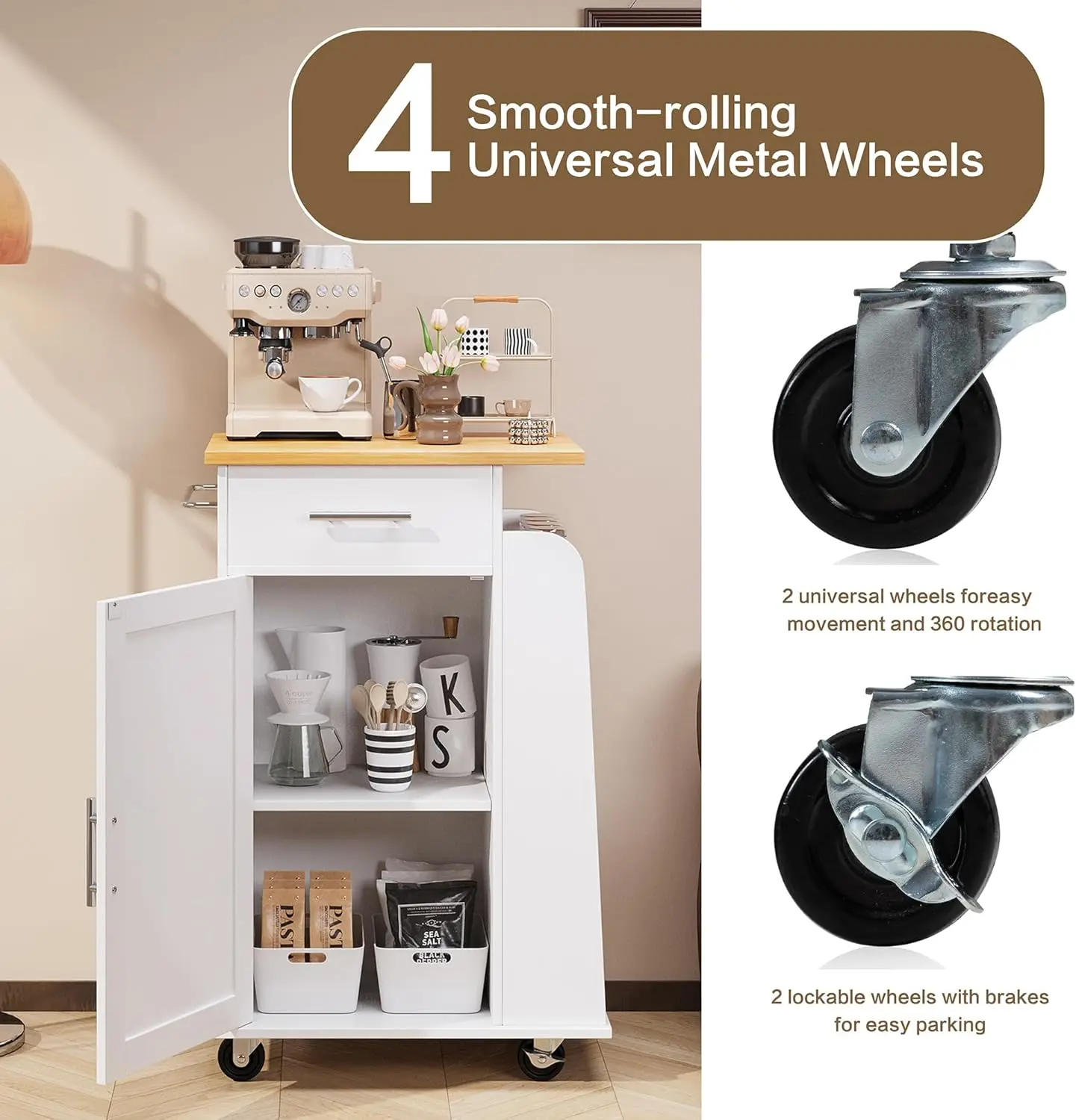 Kitchen Island with Storage Cart Table Rolling Butcher Block Cabinets Small on Wheels Portable Drawers Mobile Moveable Narrow