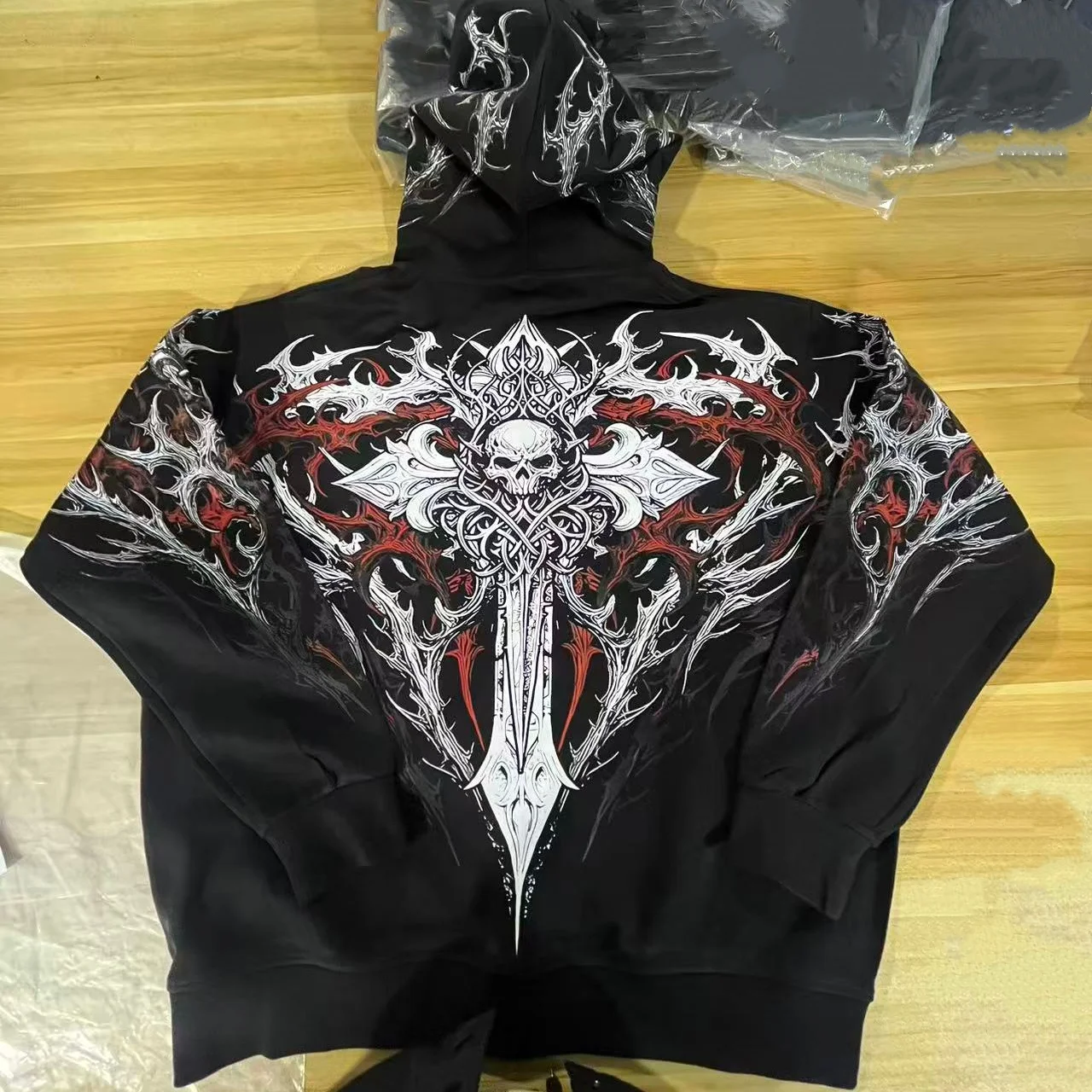 Breathedivinity Large-sized Loose-fitting Printed Full-front Zipper Hooded Sweatshirt