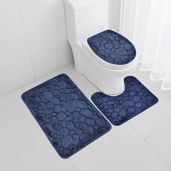 1 Set di tappetini in pietra per bagno semplice in tinta unita che assorbono l'acqua e antiscivolo, comodi e morbidi, Set di tre pezzi 1