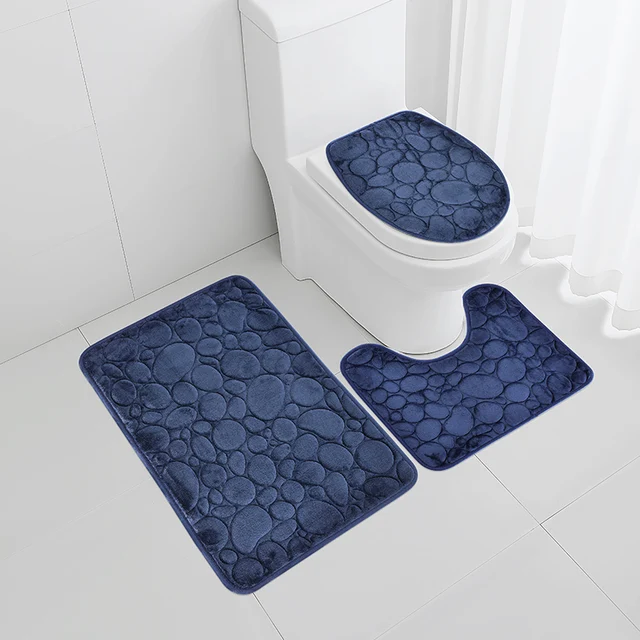1 Set of Solid Color Simple Bathroom Water-absorbing and Non-slip Floor Mat Stone Pattern, Comfortable and Soft, Three-piece Set 1