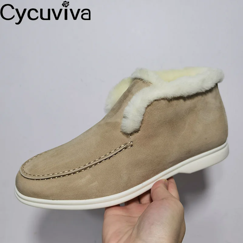 

Hot High Top Wool Ankle Snow Boots For Women KidSuede Winter Fur Collar Flat Shoes Men Warm Summer Walk Short Botas Unisex 2023