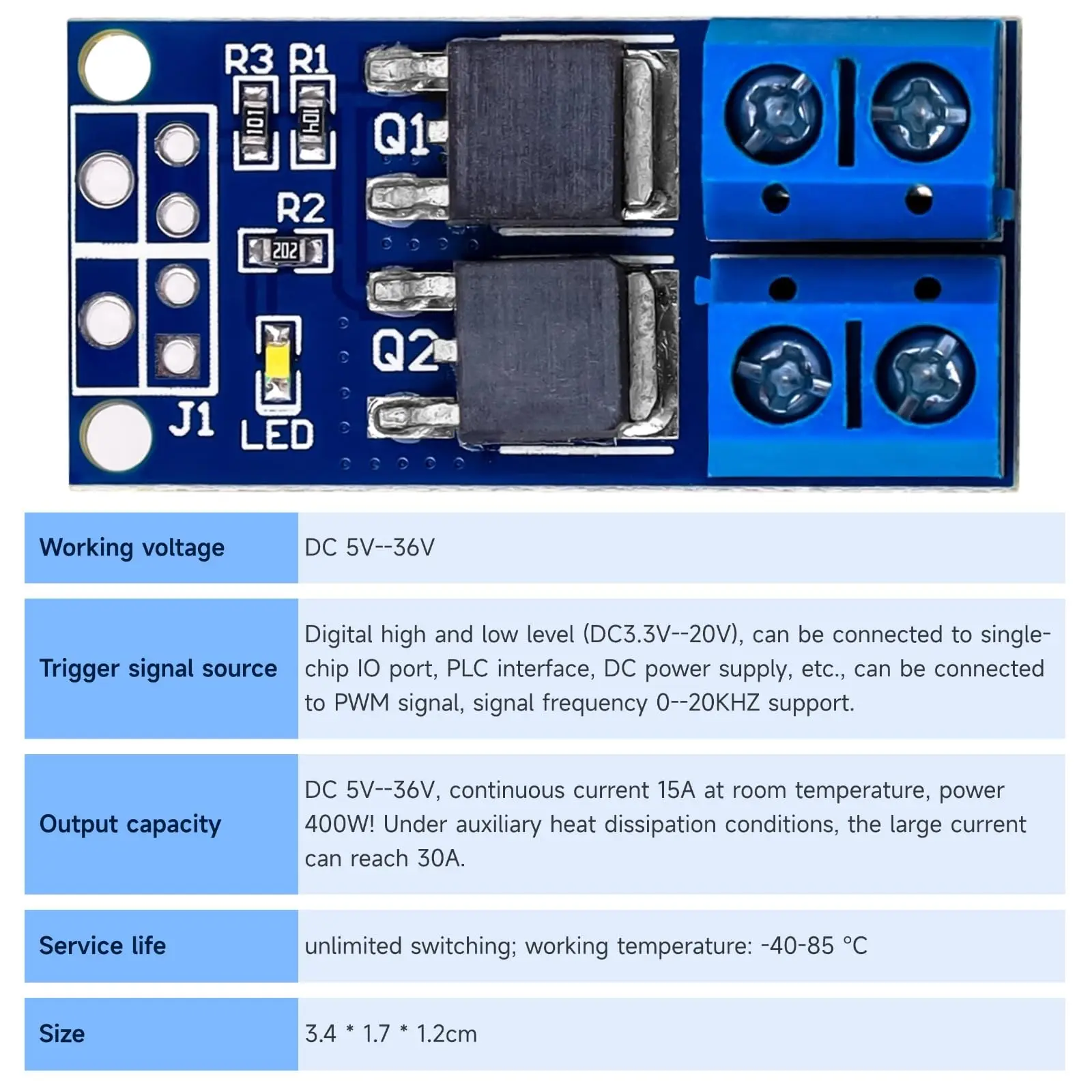 5PCS 듀얼 MOSFET 고전력 모터 컨트롤러 DC 5V-36V 15A(최대 30A) 400W 듀얼 고전력 MOSFET 트리거 스위치 드라이브 모듈