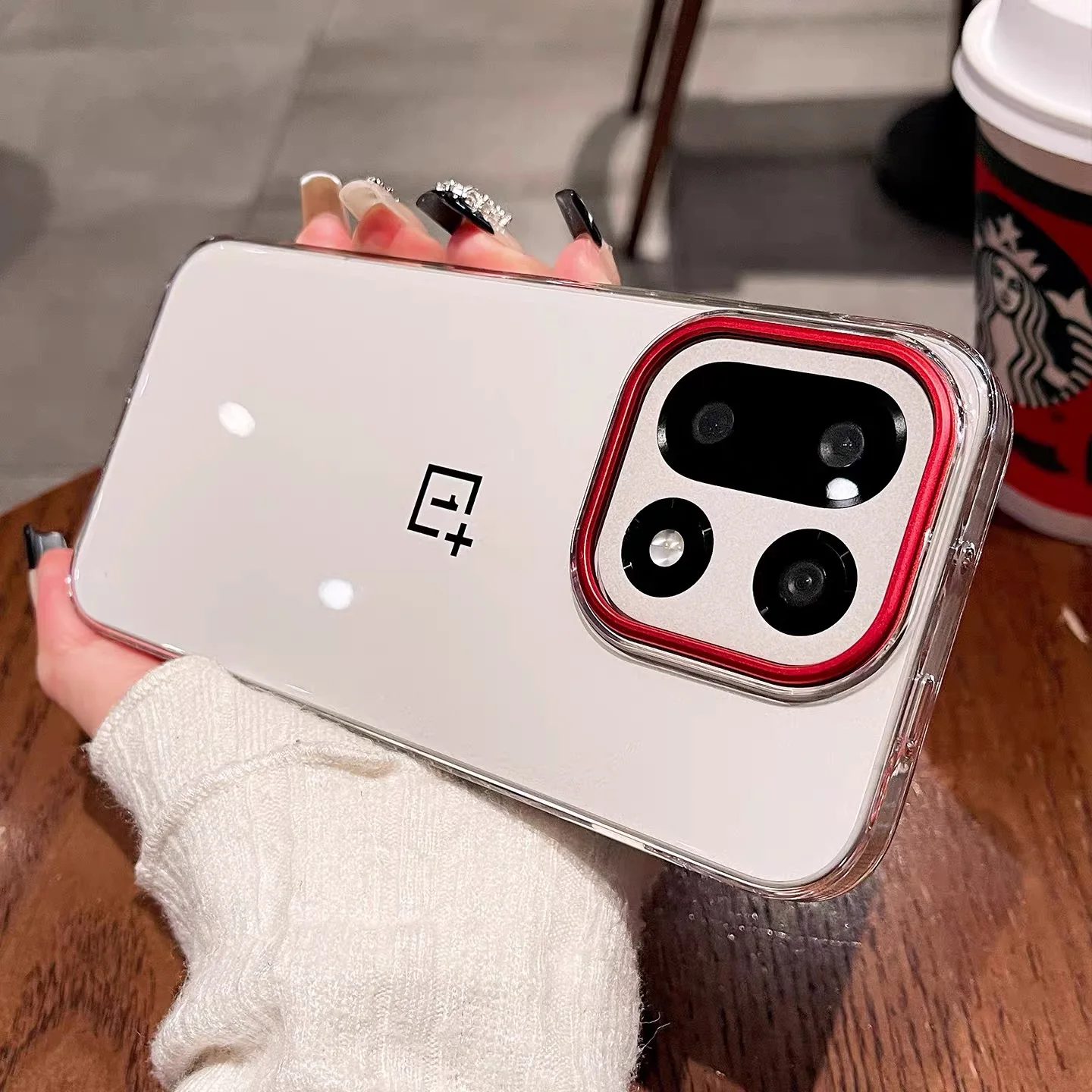 Premium Transparent Hard Back Case with Red Camera Lens Frame & Shockproof Bumper