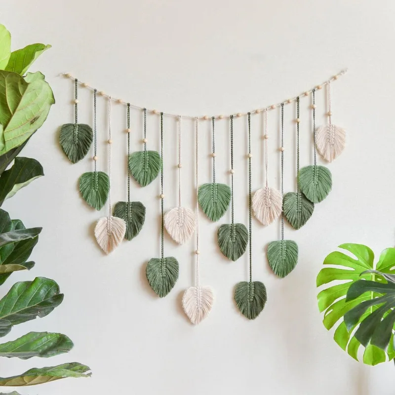Boho Macrame Tapestry Leaf Feather Wall Hanging Decor Wall Art Home Living Room Bedroom