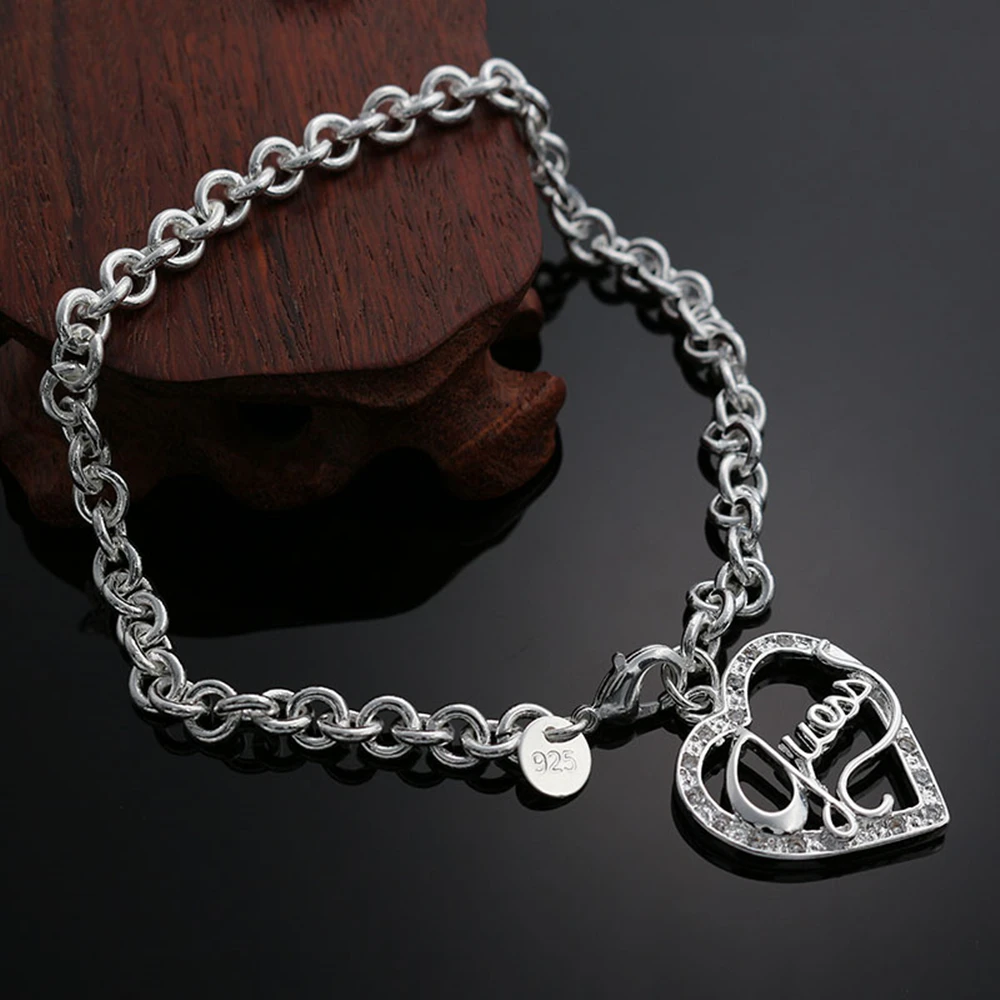 

Fashionable European and American jewelry 925 silver inlaid with zirconium diamond classic peach heart girl bracelet gift girl