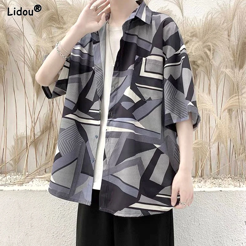 Button Short Sleeve Printing Shirts Loose Simplicity Thin Spring Summer Handsome Fashion Casual Young Style Men's Clothing 2023