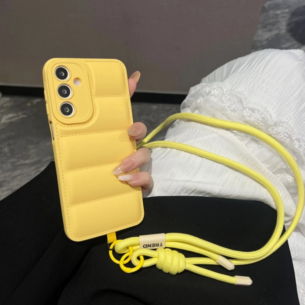 Stylish Down Jacket Crossbody Soft Phone Case with Long Lanyard