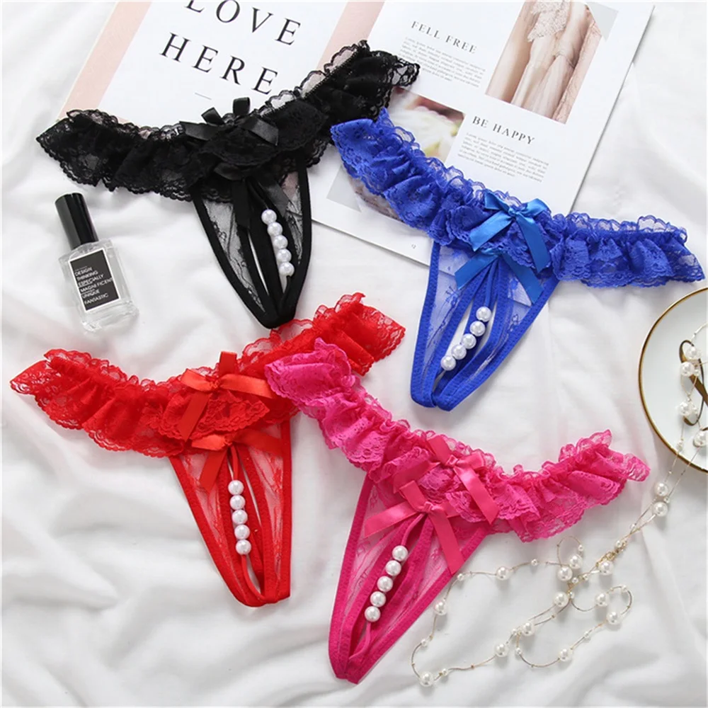 

EINYOO Y2k 2PCS Women's Lace Underwear Sexy Ladies Panties Tempting Crotch Pearl G-Thong Invisible T-string Lingerie Zevity Traf