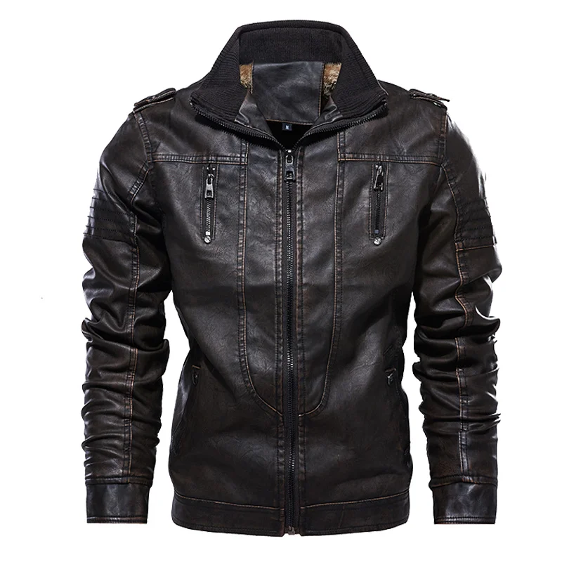 

2021 Winter Men's Casual Motorcycle Fleece Faux Leather Jacket Male Autumn Biker PU Leather Jacket Coat Slim Overcoats M-4XL