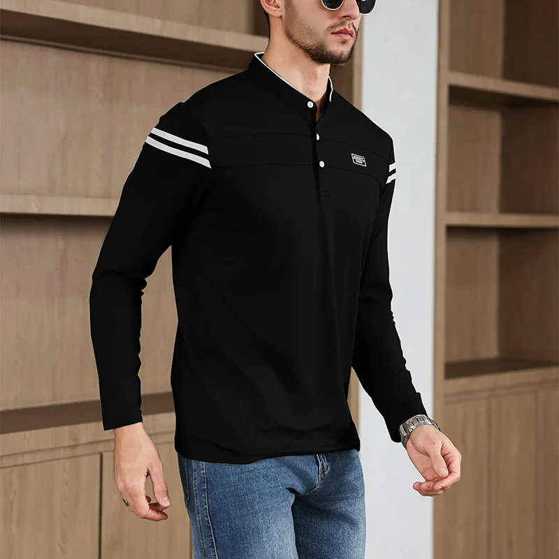 2025, neue Herren-Poloshirt, lässig, modisch, einfarbig, langärmelig, Stehkragen, vielseitig, bequem – Detail 16