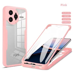 360 - Degree Full Body Protection Case with Anti - Drop Front Screen Cover for Poco X6 (Pink)