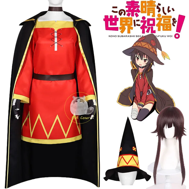 

Anime Sato Kazuma Megumin Cosplay Costume Kono Subarash Sekai Ni Shukufuku Wo! Cosplay Dress Hat Cloak Uniform Halloween Cos