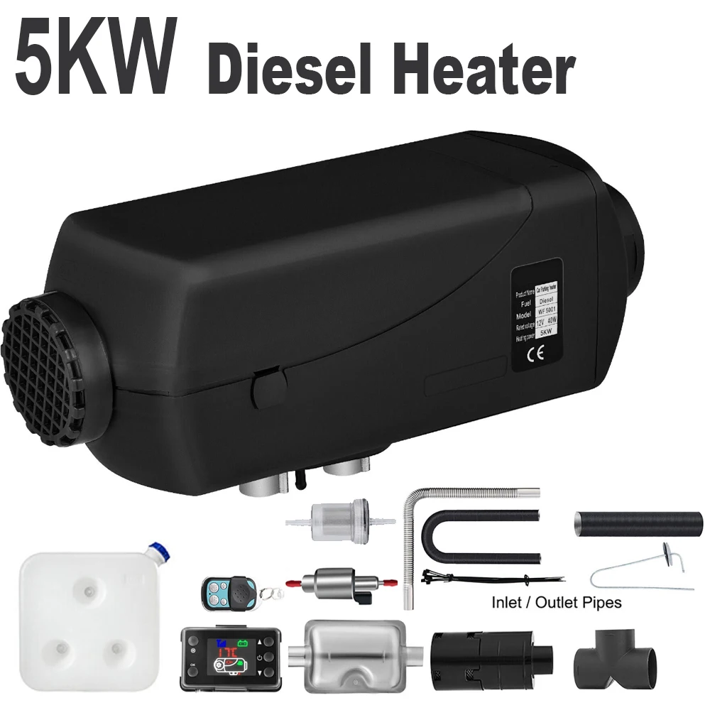 5000W Car Parking Heater 12V 24V Diesel Heater with LCD Display & Remote Control for Caravan SUV RV Warehouse Winter Warmer