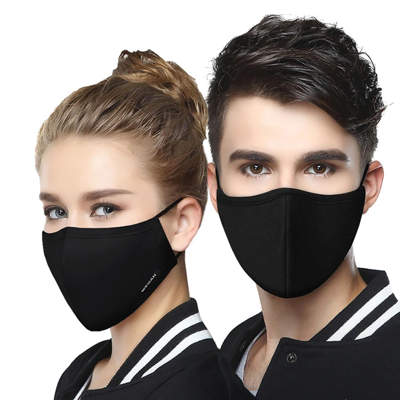 Kpop Cotton Black Mask Mouth Face Mask Anti Dust Mask with 2pcs Activated Carbon Filter Korean facemask Washable Face Mask 2